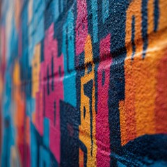 Poster - Urban Art Close-Up: Vibrant Graffiti Mural with Textured Paint Application and Dynamic Color Palette on a Wall