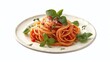 © Ірина Пальцева - A mouthwatering plate of spaghetti with vibrant tomato sauce, grated cheese, and fresh basil. A classic Italian delight. Comfort food at its finest.