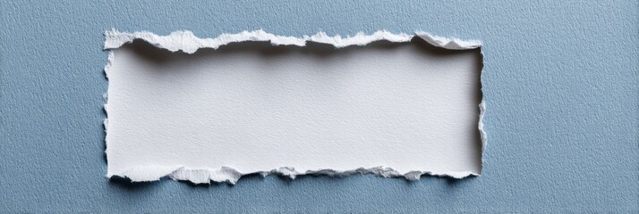 Fototapete - Torn Paper Edges Create a Unique Square for Message Display on a Soft Blue Background