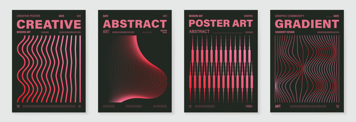 Aufkleber - Abstract line wave poster background vector set. Cover template with vibrant perspective dot halftone, line wave. Ideal design for social media, cover, banner, music, ads.