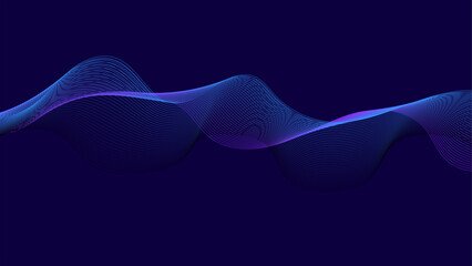 Wall Mural - elegant, wavy pattern in cool tones. smooth, blue and purple ribbons on a dark field.