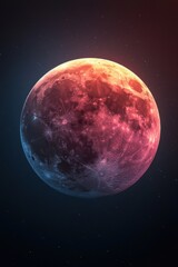 Wall Mural - full moon rising in outer space with red and blue glow artistic rendering close up view
