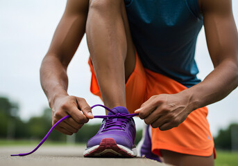  Person tying running shoes outdoor