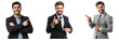 © ANILCHANDRO - Set of Happy smiling young businessman pointing away isolated on a transparent background