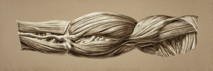 Poster - Classic Anatomical Muscle Plate Drawing in Beige Tone Showcasing Detailed Muscle Structure and Fiber Composition for Educational Purposes
