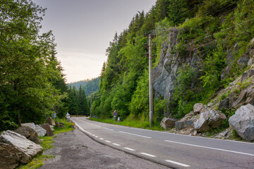 Wall Mural - transfagarasan road winding near steep slope. great outdoors of fagaras mountain ridge of romania in