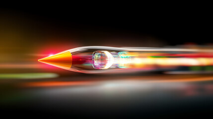Fototapete - An abstract depiction of speed and innovation, showcasing a stylized rocket pencil with vibrant trails of light.