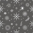 © Ann - Bacteria, virus, microbe seamless pattern. Vector background included line icons as microorganism, germ, mold, cell, probiotic outline pictogram for microbiology infographic