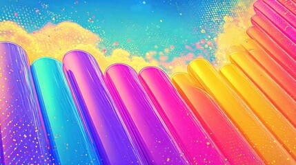 Poster - Vibrant Rainbow Cylinders Abstract Background  featuring Colorful Tubes and Sparkling Glitter