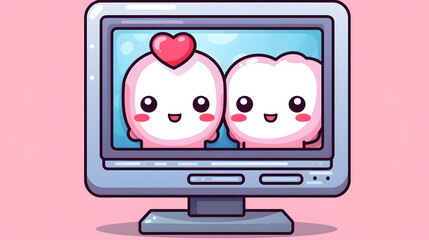Wall Mural - Illustration of a Cute and Happy Kawaii Computer Technology Design