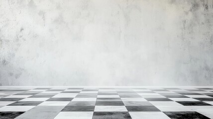 empty room with checkered floor and textured concrete wall background checkered floor wall concrete