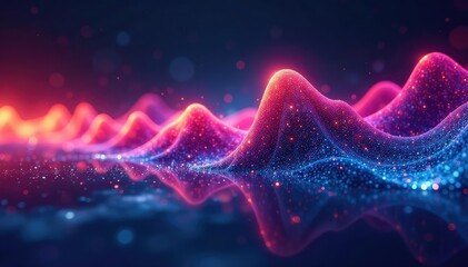 Wall Mural - Abstract sound wave visualization, vibrant colors, dynamic energy , purple, dark, illustration