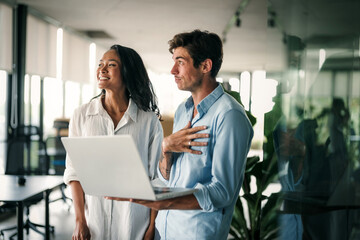 Fototapete - Success group of multiethnic entrepreneurs and business people achieving goals in corporate office