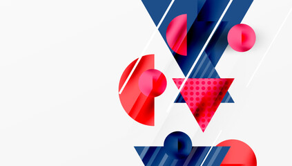 Leinwandbilder - Abstract geometric shapes, red and blue hues, overlapping layers create dynamic composition. Minimalist design, modern aesthetic.