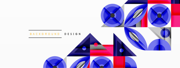 Aufkleber - Abstract geometric shapes, blue, red, pink. Modern design elements create dynamic visual composition. Clean white background.