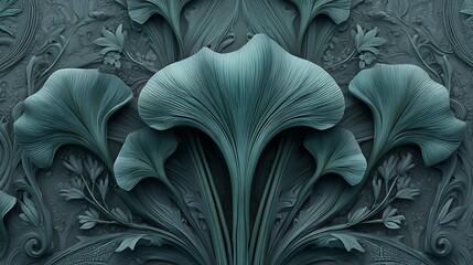 Aufkleber - Elegant and beautiful fantasy floral nature background in art nouveau style, abstract retro decorative flower and plants design, 3d illustration