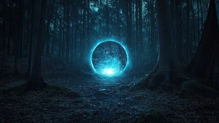 Wall Mural - a glowing portal in the middle of a dark forest