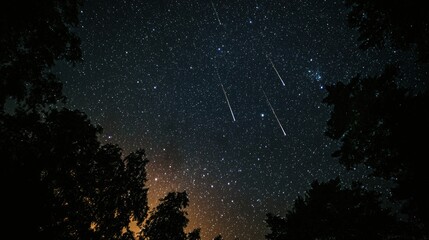 Wall Mural - a meteor shower illuminating the night sky