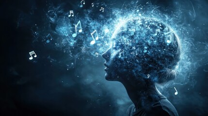 Wall Mural - a mind with music notes coming out as thoughts