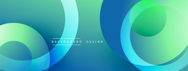 Poster - Abstract blue green gradient layers overlap. Modern design features smooth curves, creating dynamic visual effect. Minimalist style.
