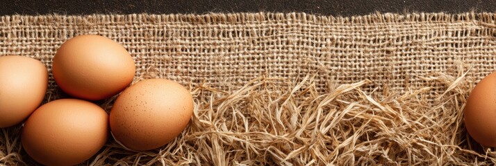 Aufkleber - Organic Eggs on Straw Mat With Clear Space for Additional Items in a Natural Setting