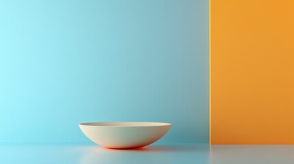 Poster - Minimalist white bowl on blue and orange background.