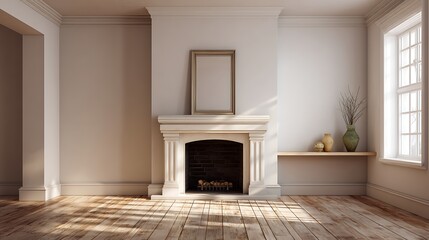 Aufkleber - Empty traditional fireplace blank walls and mantle piece mockup shelf in a ing