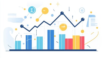 Fototapete - Upward trending graph with bar charts and data points illustrating business growth and financial success.