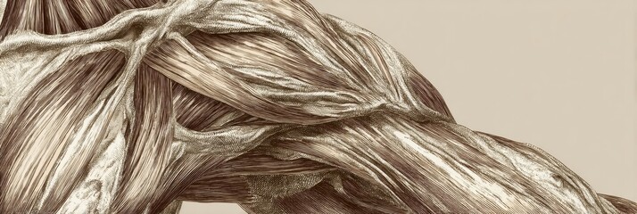 Fototapete - Classic Anatomical Muscle Plate Drawing Highlighting Detailed Muscle Structure in Beige Tones for Educational and Artistic Purposes