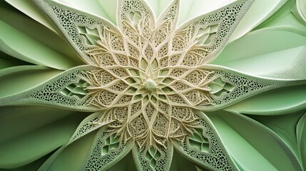 Aufkleber - Intricate 3D floral design with pastel green and beige tones, showcasing detailed cut-out patterns.