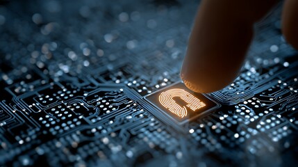 Fototapete - Finger touching key icon on circuit board symbolizing advanced security in digital technology conceptual representation of cybersecurity and data protection showcasing integration of modern computing