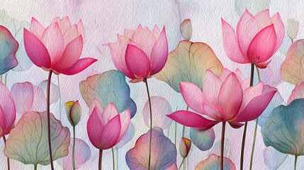 Poster - Flowers watercolor wallpaper, pink flower, for banner, postcard, book illustration