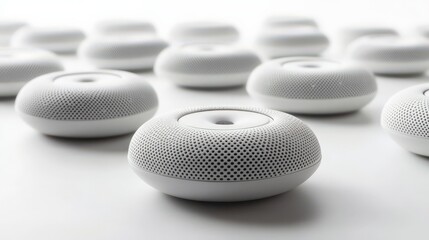 Modern speaker array on a soft background highlighting design and functionality