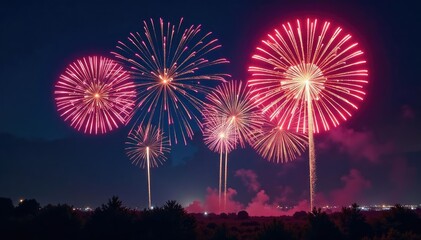 vibrant fireworks exploding in the night sky, colorful bursts of light , graphic, colorful, stars