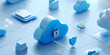 © Mirivox - 3D rendering of blue cloud with padlock, symbolizing secure cloud storage, data protection, and digital security