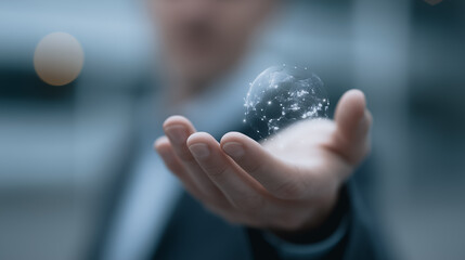 Wall Mural - captivating the future: a person's hand cradles a delicate, luminous orb, evoking themes of technolo