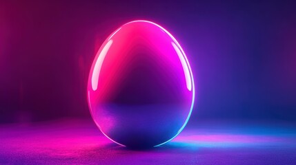 Aufkleber - Glowing egg illuminated by vibrant pink and blue neon lights.