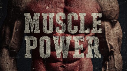 Poster - Muscle Power Typographic Design Featuring Ripped Abs and Textured Background Showcasing Strength and Fitness