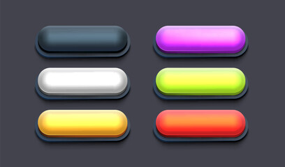 Wall Mural - Collection of colored buttons, frame label, event web bar, buttons with color. Vector illustration