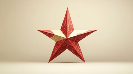 Aufkleber - Red and beige five-pointed star with intricate pattern, isolated on light background.