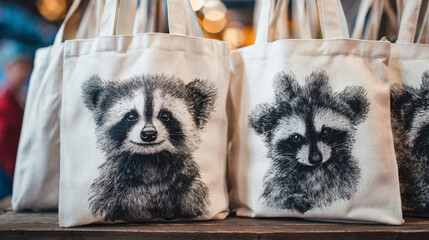 Wall Mural - Textile painting workshop Cute animal designs on eco-friendly tote bags, DIY fabric art.