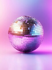 Wall Mural - disco ball reflecting light in studio shot with pink and purple background for party event or celebr