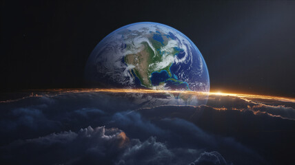 Wall Mural - The Earth floating in space with the horizon glowing in darkness