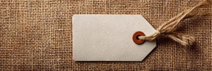 Aufkleber - Gift Tag Resting on Beige Fabric Texture Creates a Warm and Inviting Atmosphere for Holiday Presents and Handmade Items