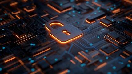 Fototapete - Futuristic background with a padlock as a symbol of internet security and personal data protection