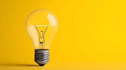 Aufkleber - Glowing light bulb, on yellow background, great idea concept, copy space for text