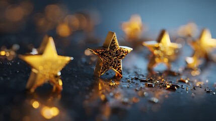 Aufkleber - Customer feedback concept, based on stars from one to three, conceptual 3d render symbol of excellent and positive client satisfaction, blur effect