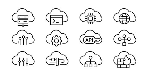 Cloud technology icons: API, database, gear