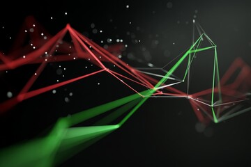 Aufkleber - Dynamic abstract illustration of bright, intersecting lines in red and green tones with a dark backdrop showcasing futuristic design elements