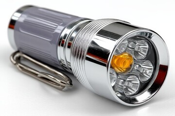 Poster - Compact flashlight designed for outdoor activities and emergency use, featuring multiple LED bulbs and a durable metal casing